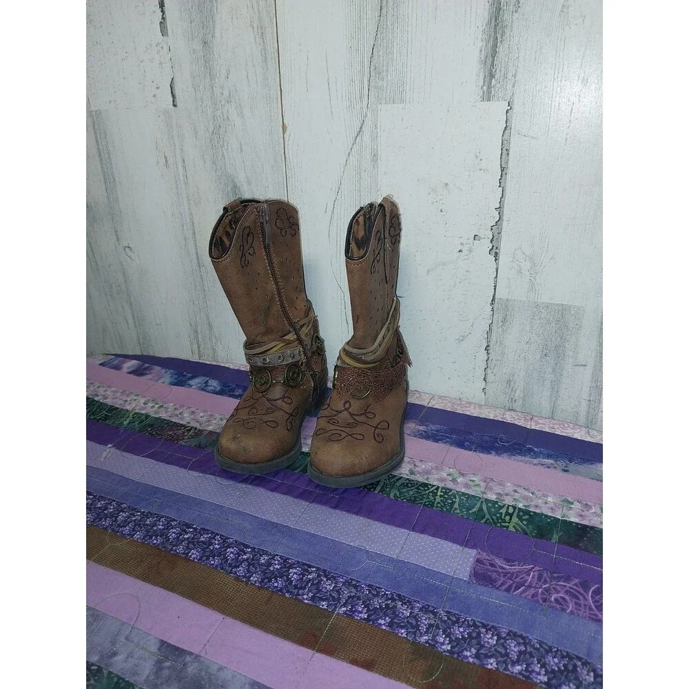 Rodeo Ropers Girls 6M Brown Side Zip Cowboy Boots